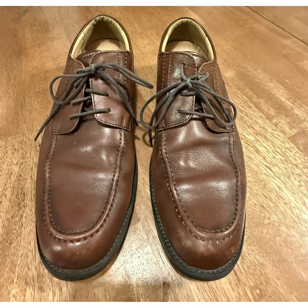 Chaps Mens Dress Shoes Size 9.5 M Brown Leather Moc Toe Oxfords Lace Up Classic